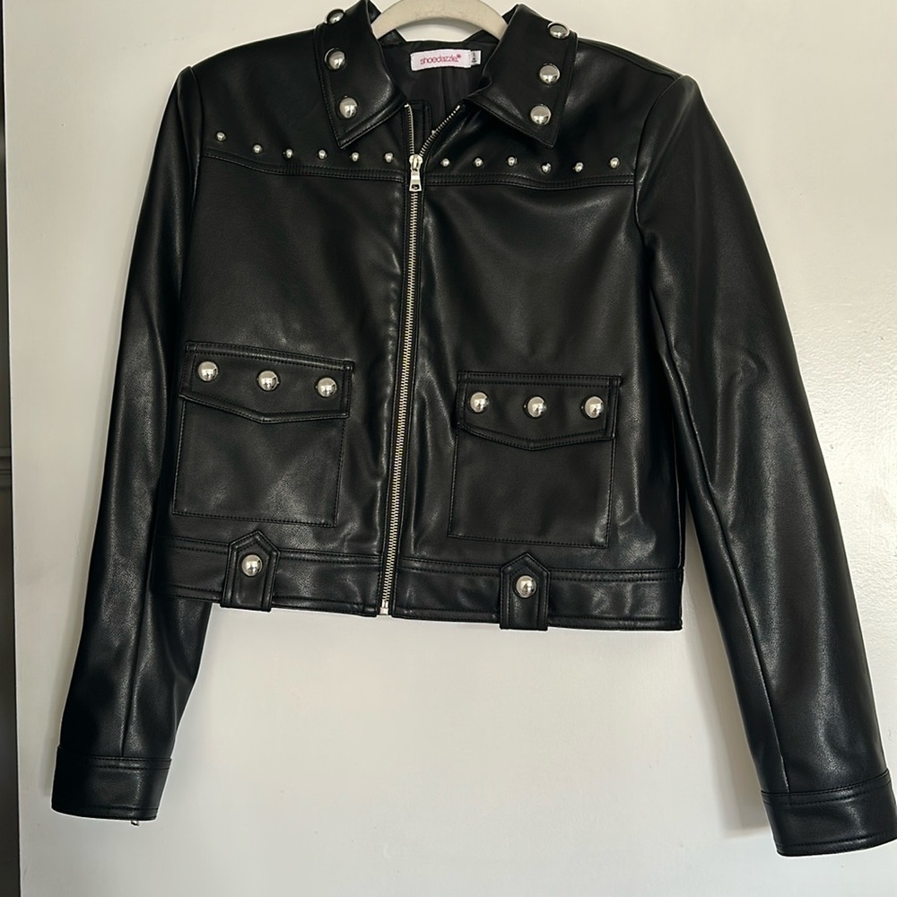 Faux leather studded jacket